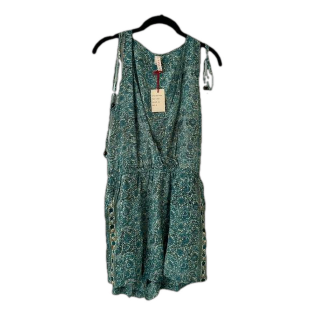 RAGA Women’s Lightweight Boho Teal Paisley Romper w/ Pockets, Size XS & S